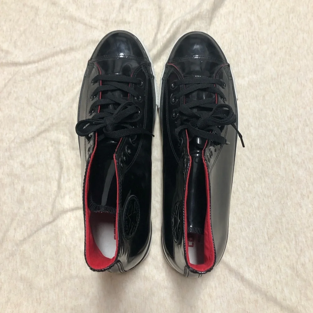 Converse Patent Leather High Tops Size 13 Red Lined Punk Grunge Streetwear Skate - Picture 3 of 11
